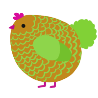 A ochre and grass chicken with a lace pattern