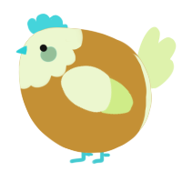 A gold and apple chicken with a head pattern