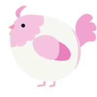 A white and pink chicken with a head pattern