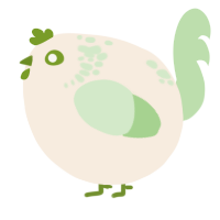 A cream and gluppy chicken with a neck-speckle pattern
