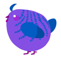 A blurple and ultramarine chicken with a half-bar pattern