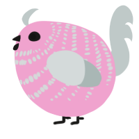 A pink and silver chicken with a bar pattern