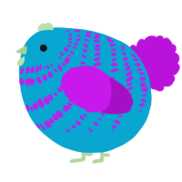 A cerulean and amethyst chicken with a bar pattern