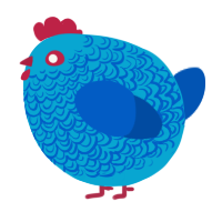 A cerulean and ultramarine chicken with a double-lace pattern