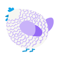 A white and lilac chicken with a lace pattern