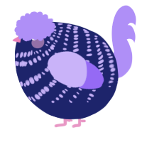 A navy and lilac chicken with a bar pattern