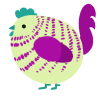 A apple and plum chicken with a bar pattern