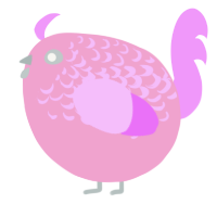 A pink and lavender chicken with a half-lace pattern