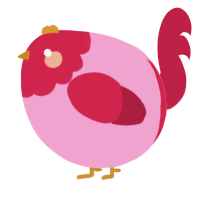A pink and crimson chicken with a head pattern