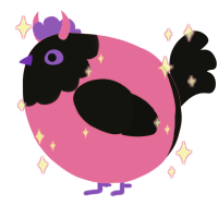 A pink and black chicken with a head pattern