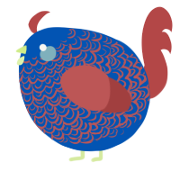 A ultramarine and red chicken with a double-lace pattern
