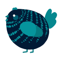 A tumblr and teal chicken with a bar pattern
