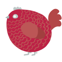 A crimson and red chicken with a lace pattern