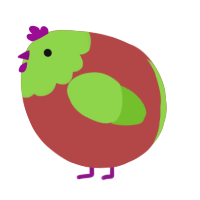 A red and grass chicken with a head pattern