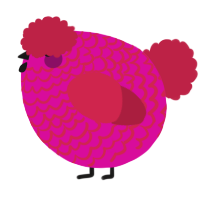 A fuchsia and crimson chicken with a lace pattern