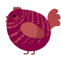 A maroon and red chicken with a bar pattern