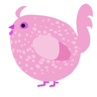 A pink chicken with a speckle pattern