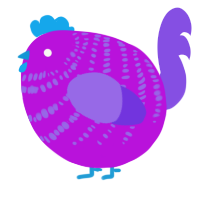 A amethyst and blurple chicken with a bar pattern
