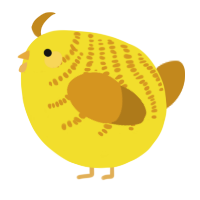 A yellow and ochre chicken with a half-bar pattern