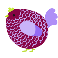 A maroon and lilac chicken with a lace pattern