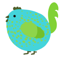 A aqua and grass chicken with a speckle pattern