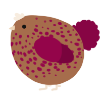 A brown and maroon chicken with a speckle pattern
