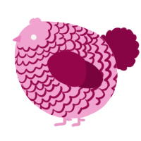 A pink and maroon chicken with a lace pattern