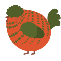A vermilion and olive chicken with a bar pattern