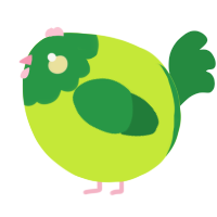 A lime and viridian chicken with a head pattern