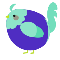 A indigo and mint chicken with a head pattern