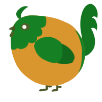 A orange and leaf chicken with a head pattern