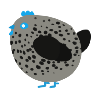 A ash and black chicken with a speckle pattern