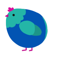 A ultramarine and turquoise chicken with a head pattern