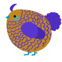 A ochre and indigo chicken with a lace pattern