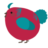 A crimson and teal chicken with a neck-band pattern
