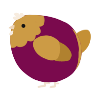 A wine and gold chicken with a head pattern