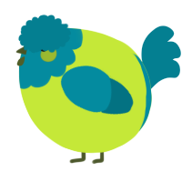 A lime and sea chicken with a head pattern