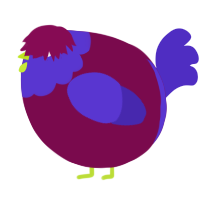 A wine and indigo chicken with a head pattern