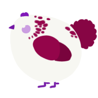 A white and maroon chicken with a neck-speckle pattern