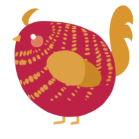A crimson and orange chicken with a bar pattern