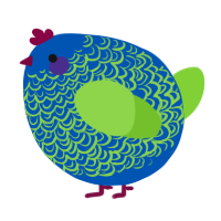 A ultramarine and grass chicken with a double-lace pattern
