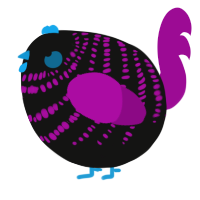A black and plum chicken with a bar pattern