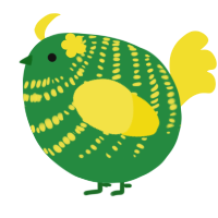 A viridian and yellow chicken with a bar pattern