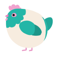 A cream and turquoise chicken with a head pattern