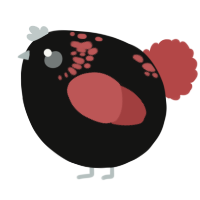 A black and red chicken with a neck-speckle pattern