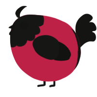 A crimson and black chicken with a head pattern