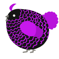 A black and amethyst chicken with a lace pattern