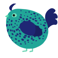 A turquoise and navy chicken with a speckle pattern