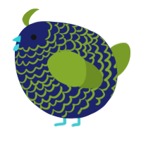 A navy and chartreuse chicken with a lace pattern