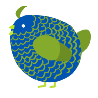 A ultramarine and chartreuse chicken with a lace pattern